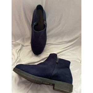 Navy Blue Ankle Boots Size 11W Faux Suede Side Zipper Luoika Womens